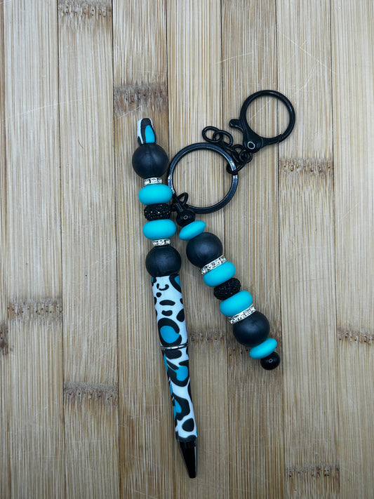 Blue cow pen and keychain combo